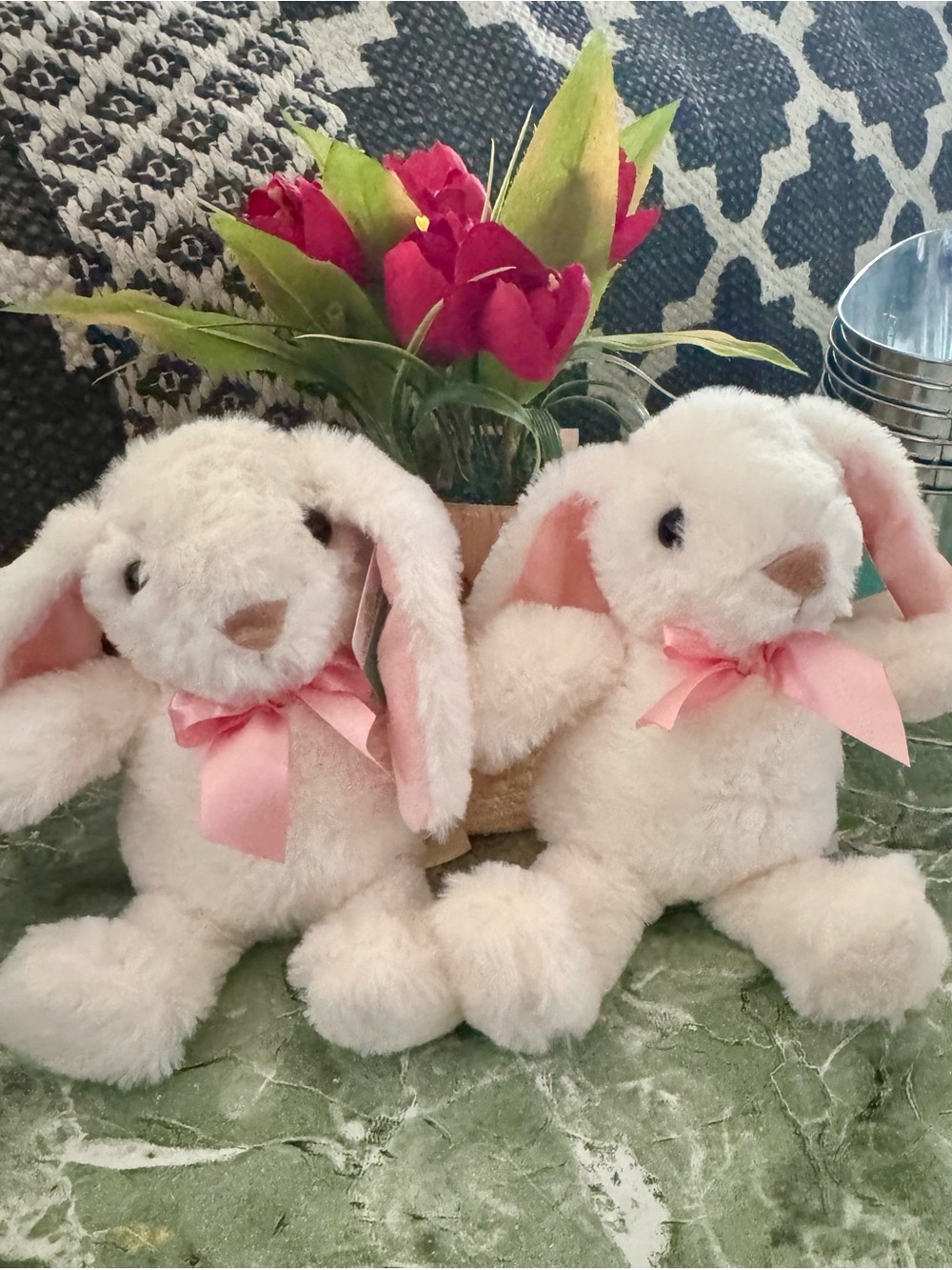 2 COUNT Plush White Floppy-Eared Bunny with Pink Bow – Soft Small Toy